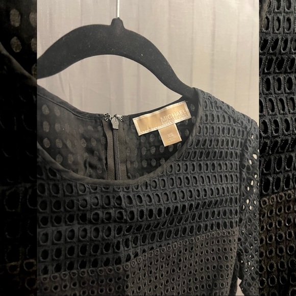 Michael Kors Eyelet Cotton Drawstring Panel Dress - Black - Picture 4 of 5